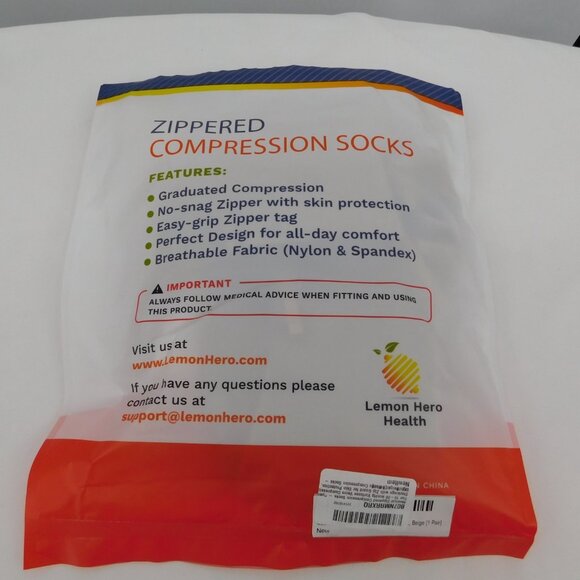 Lemon Hero Health 15-20mmHg Open Toe Zippered Compression Socks 3XL Beige OPEN - Picture 7 of 8